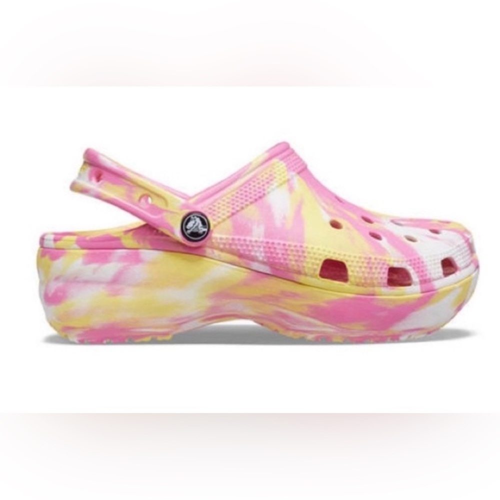 CROCS Women’s Tie-Dye Platform Clog in Pink, Yellow & White